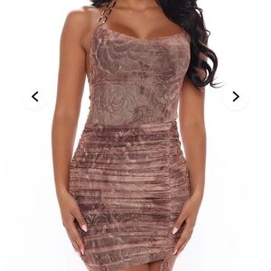 Brown Chain-Shoulder Mini Dress